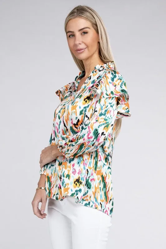 Multicolor Print Ruffle Blouse