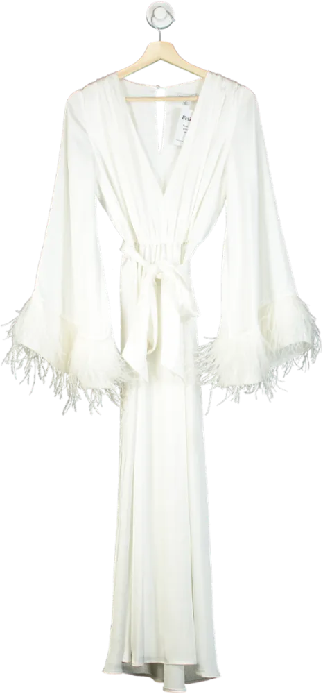 Nadine Merabi White Feather Trim Jumpsuit UK 6