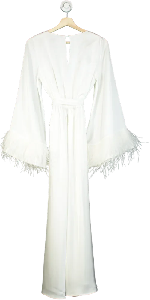 Nadine Merabi White Feather Trim Jumpsuit UK 6