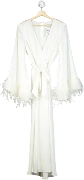 Nadine Merabi White Feather Trim Jumpsuit UK 6