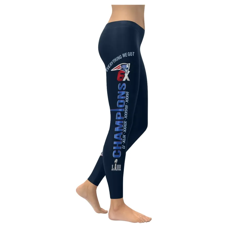 New England Patriots Super Bowl 6X Champions Leggings Navy Blue| Patriots Yoga Pants