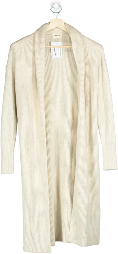 Open Edit Cream Ribbed Open Front Cardigan UK XXS