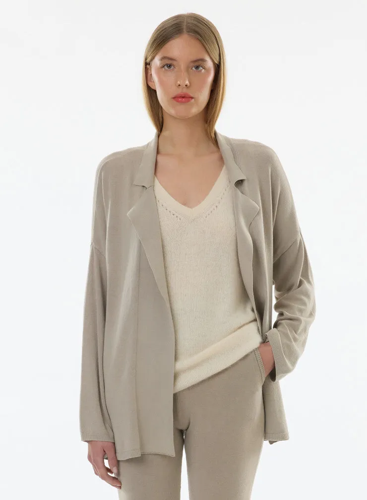 Organic Cotton Knit Stonewashed Jacket With Self Tie