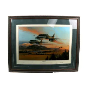 Original Artwork Print: “Fighter General” Painting of German Luftwaffe JV44 Fighters over Downed B-24; Signed by Artist and 4 German Flying Aces - 38" x 30", in Museum Grade Frame