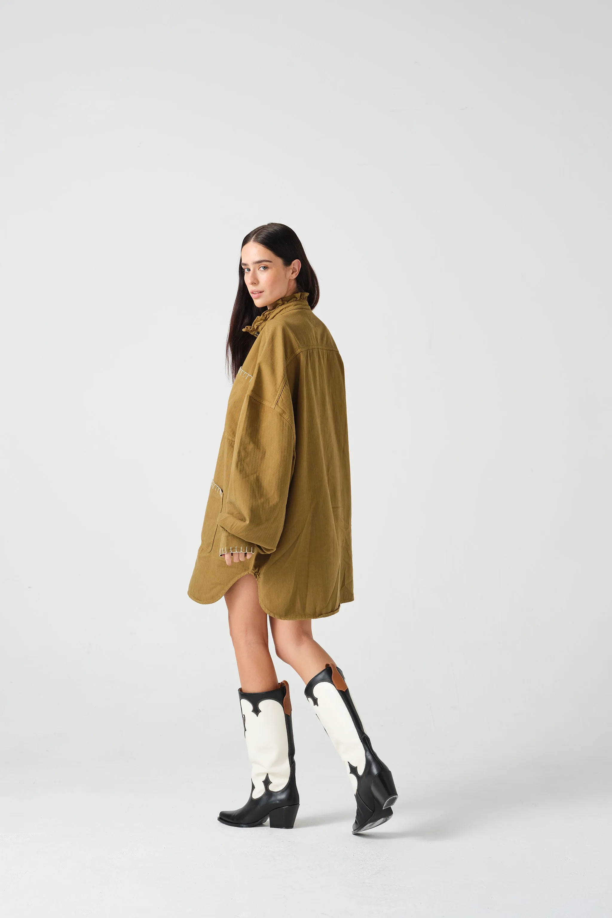 Pablo Oversized Shirt in Moss Denim