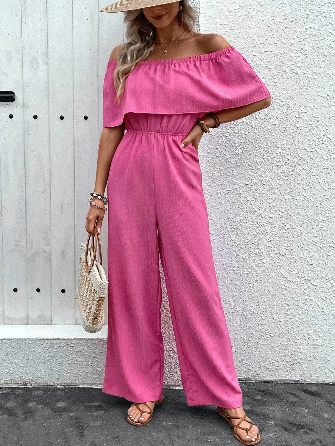 Perfee Off-Shoulder Wide Leg Jumpsuit