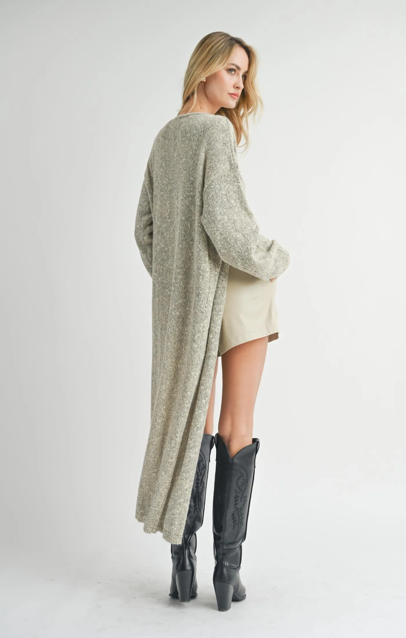 Phoenix Long Open Cardigan | Taupe Multi