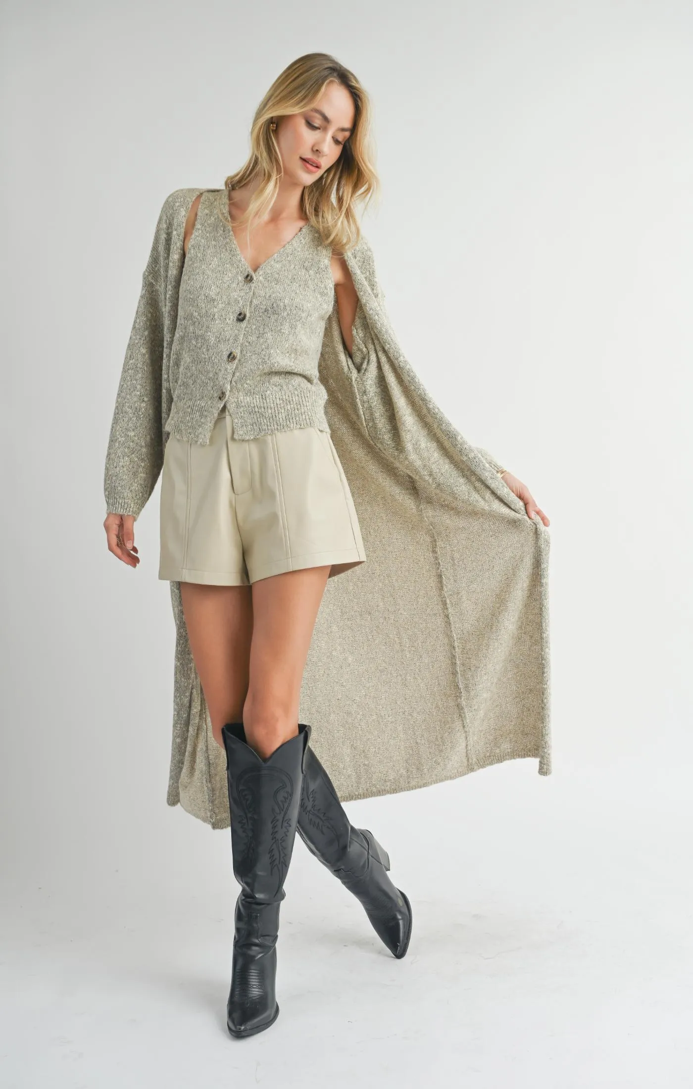 Phoenix Long Open Cardigan | Taupe Multi