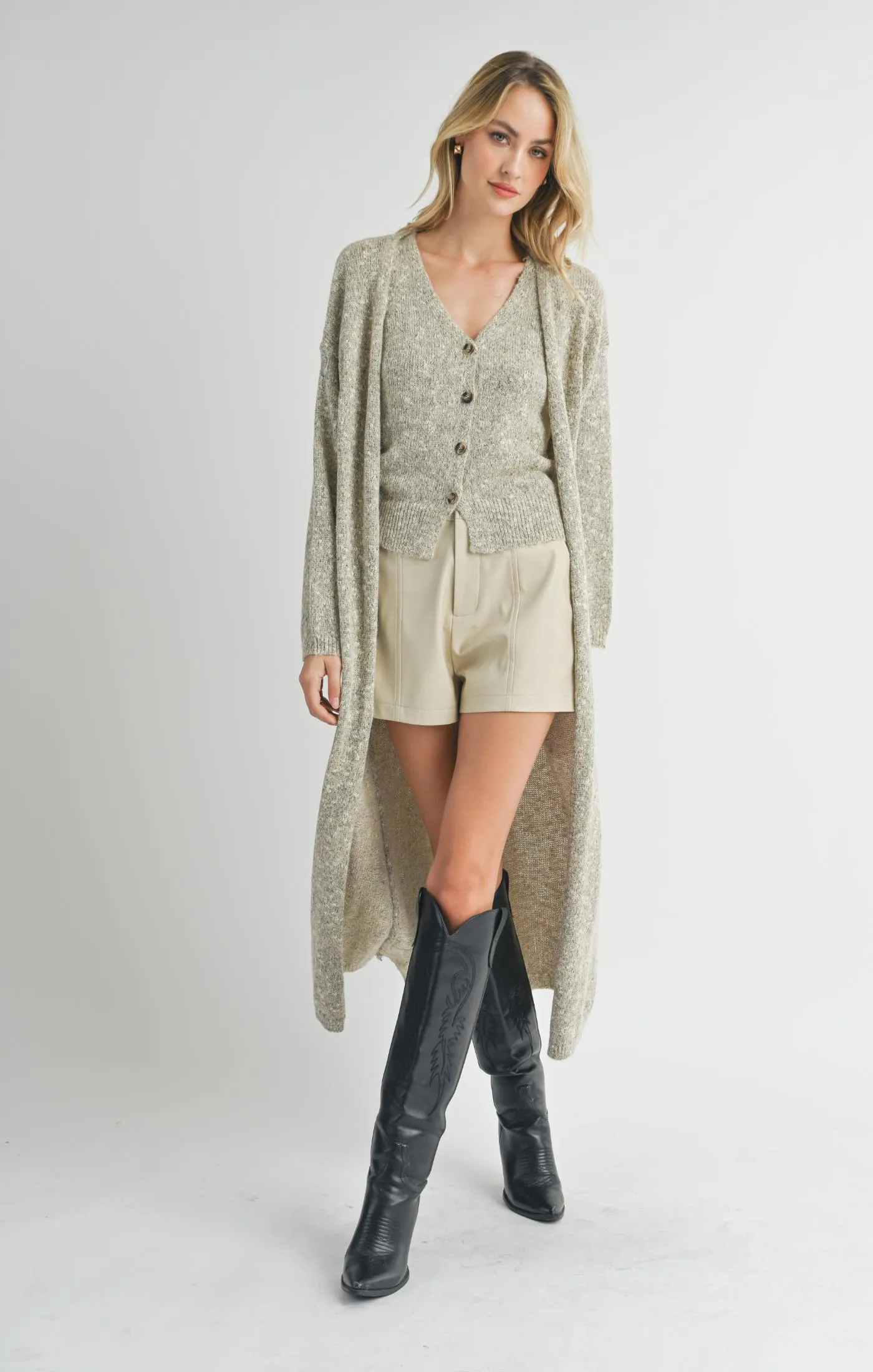 Phoenix Long Open Cardigan | Taupe Multi