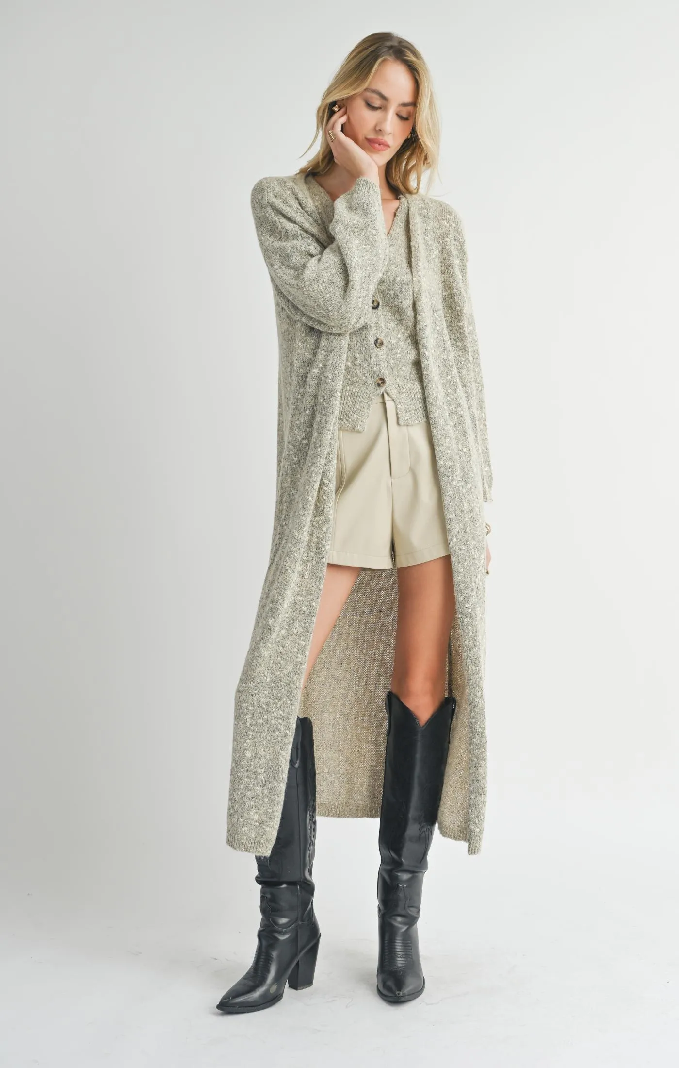 Phoenix Long Open Cardigan | Taupe Multi