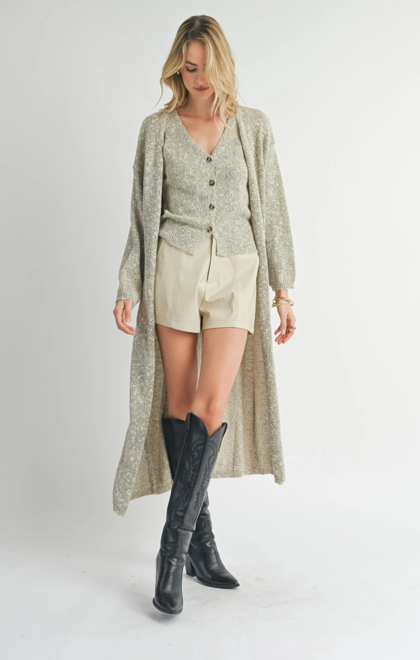 Phoenix Long Open Cardigan | Taupe Multi