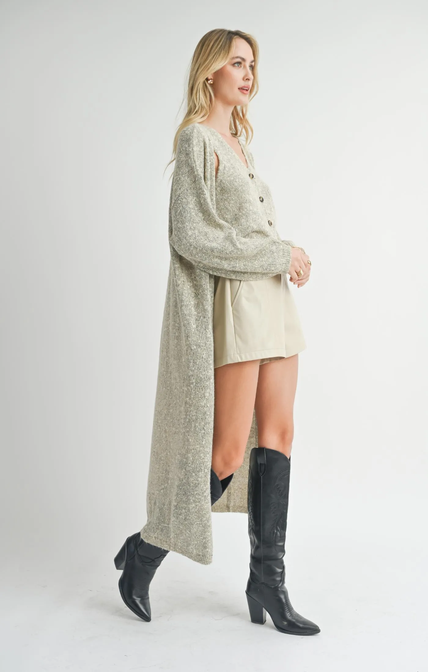 Phoenix Long Open Cardigan | Taupe Multi