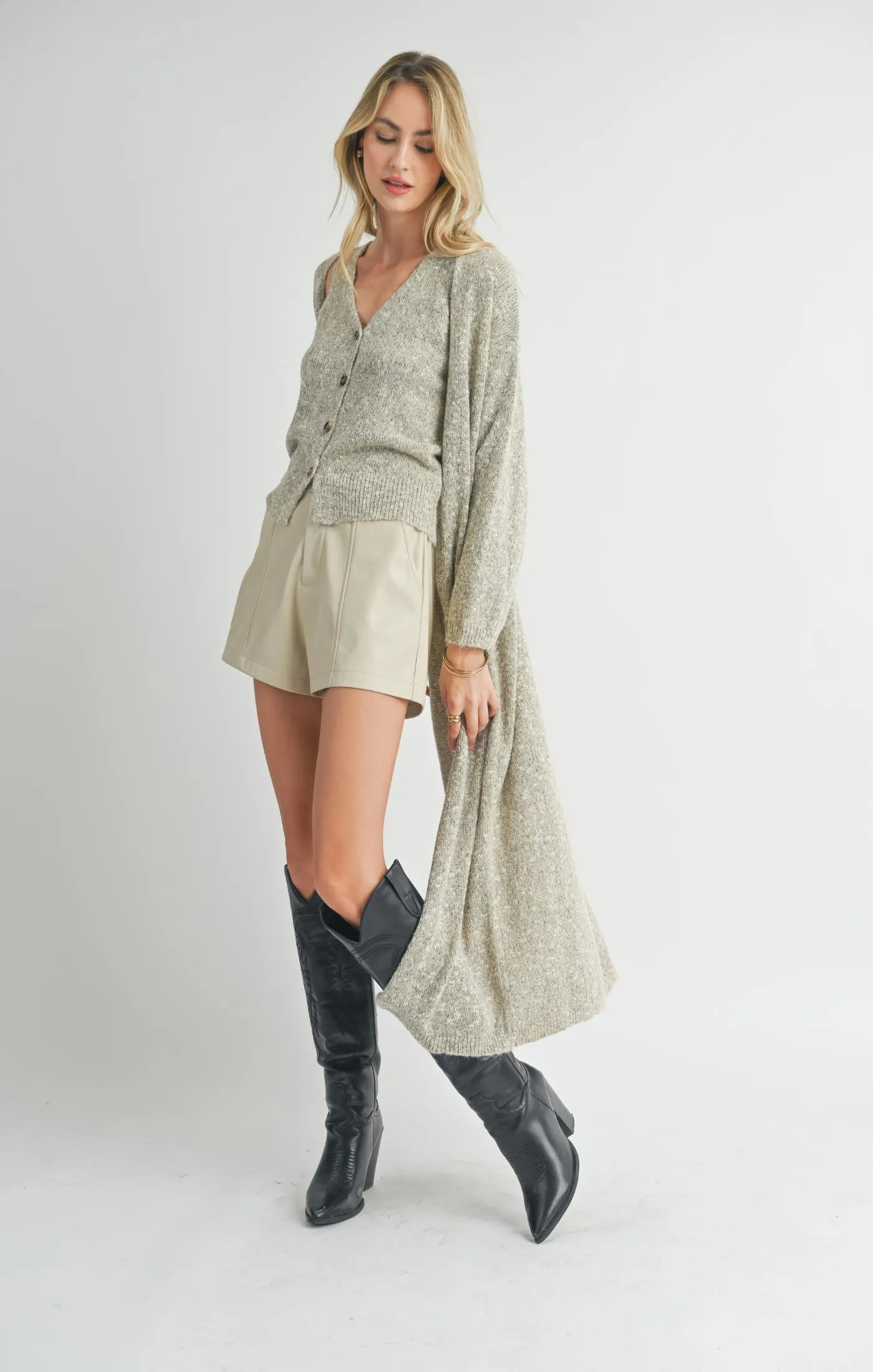 Phoenix Long Open Cardigan | Taupe Multi