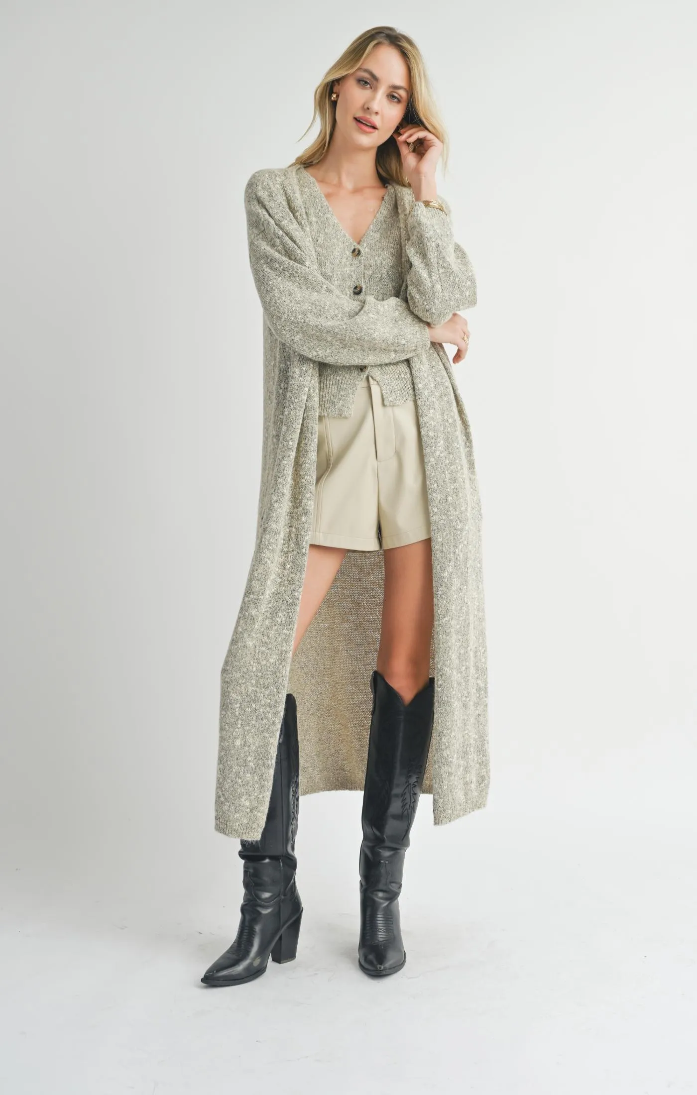 Phoenix Long Open Cardigan | Taupe Multi