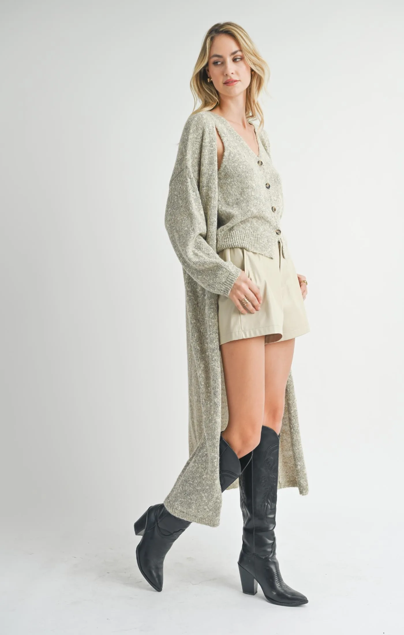 Phoenix Long Open Cardigan | Taupe Multi