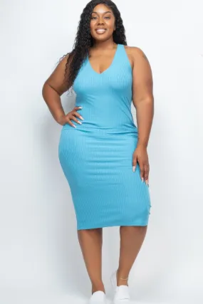 Plus Size Ribbed Sleeveless Bodycon Midi Dress