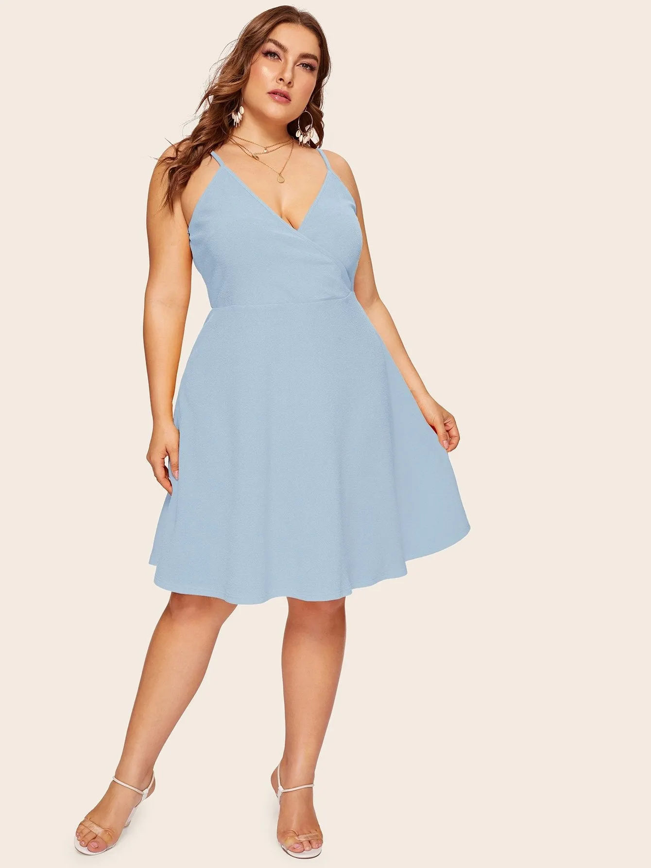 Plus Surplice Neck Solid Cami Dress