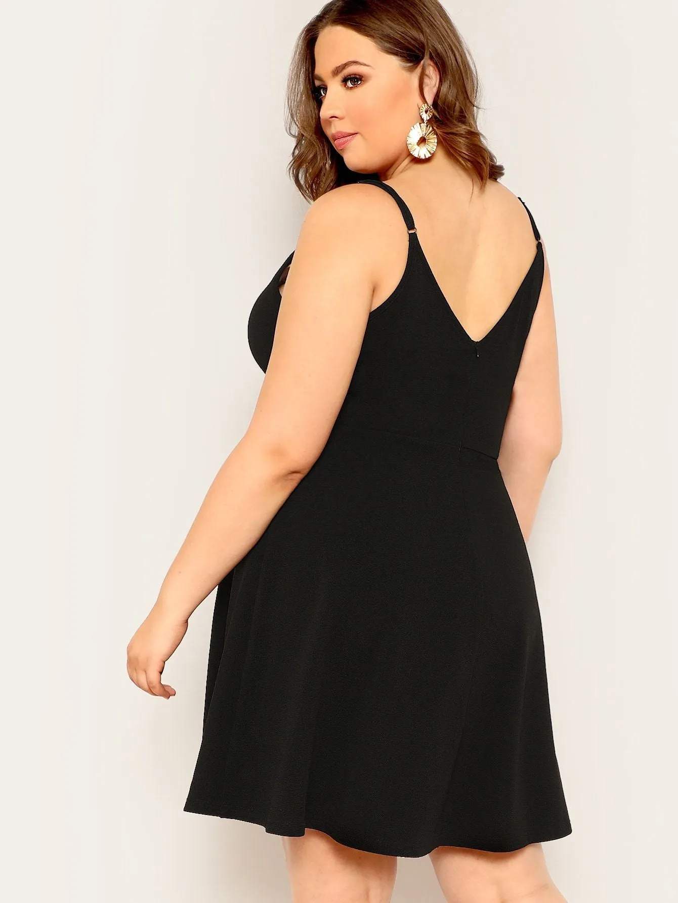 Plus Surplice Neck Solid Cami Dress