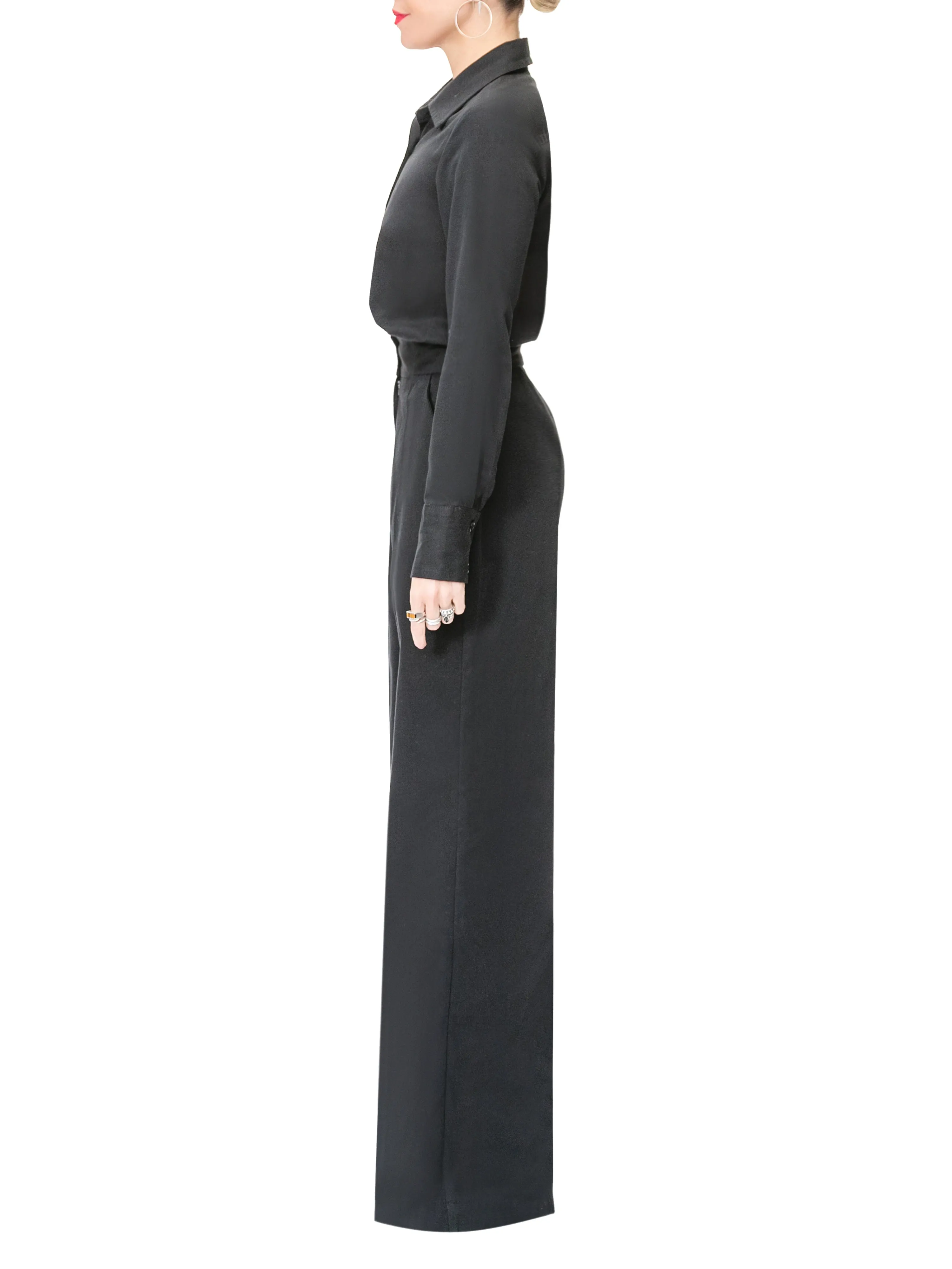 "Emma" Black Button-Down Jumpsuit