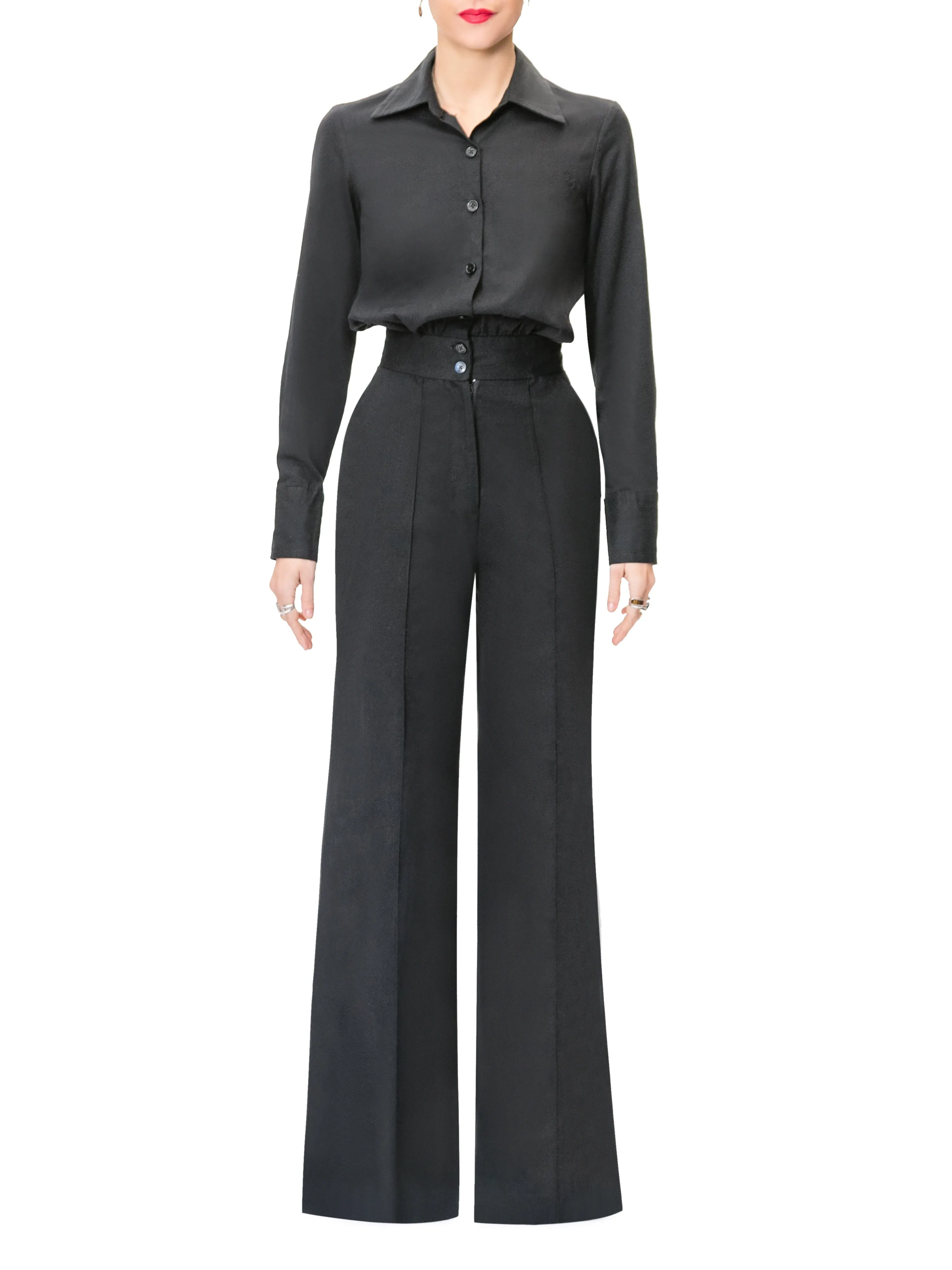 "Emma" Black Button-Down Jumpsuit