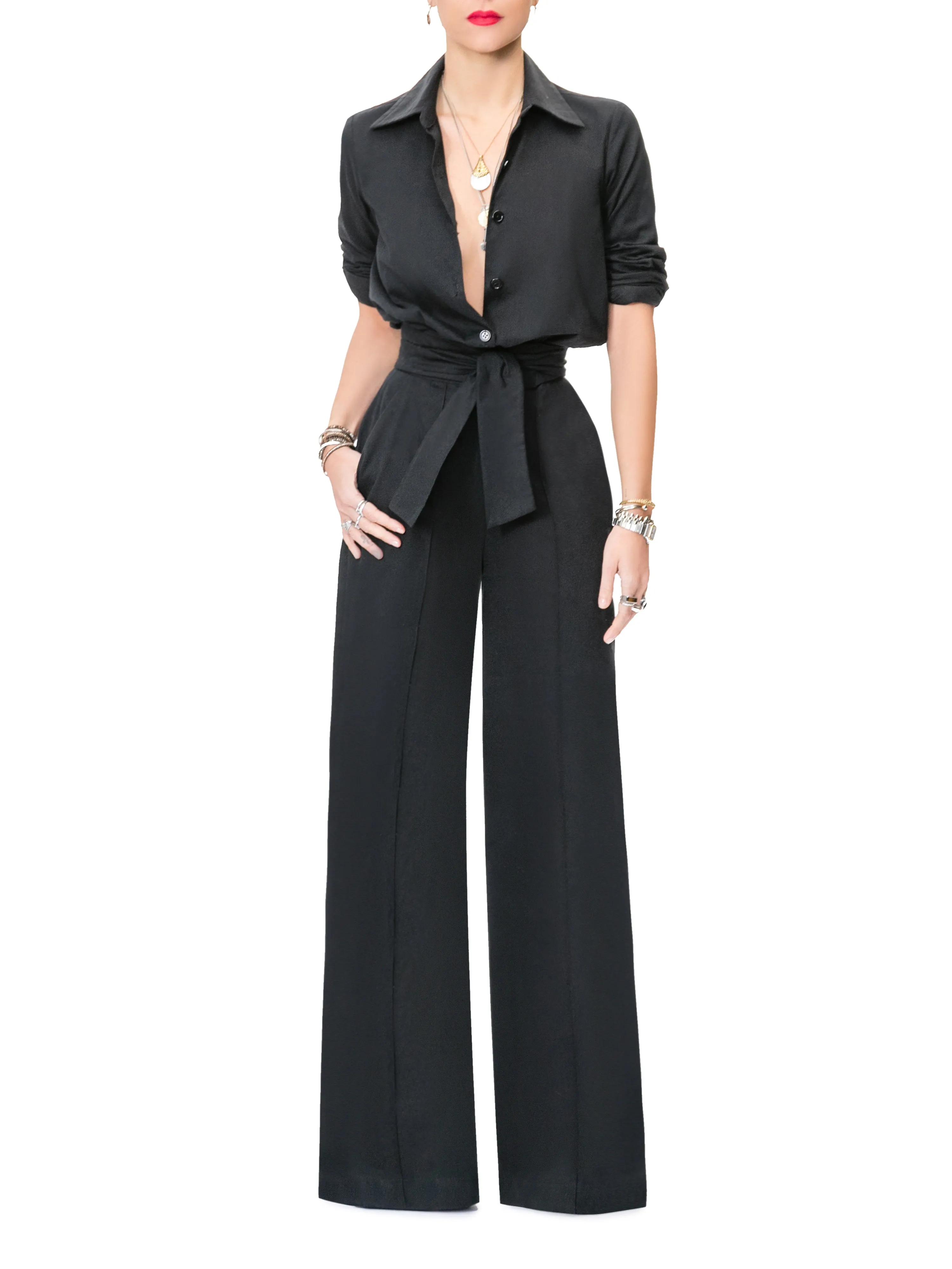 "Emma" Black Button-Down Jumpsuit