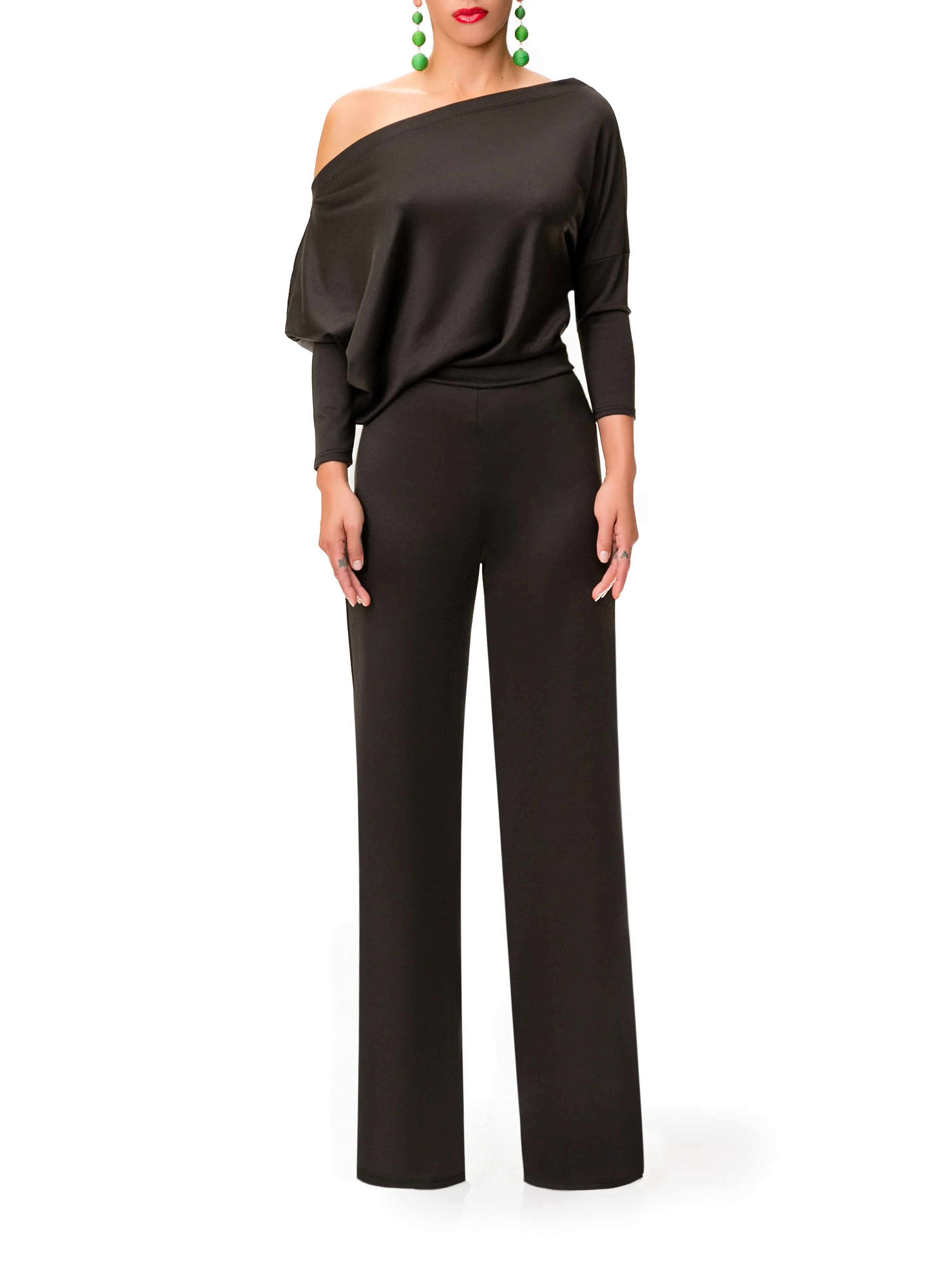 "Foxy" Off Shoulder Black Jumpsuit