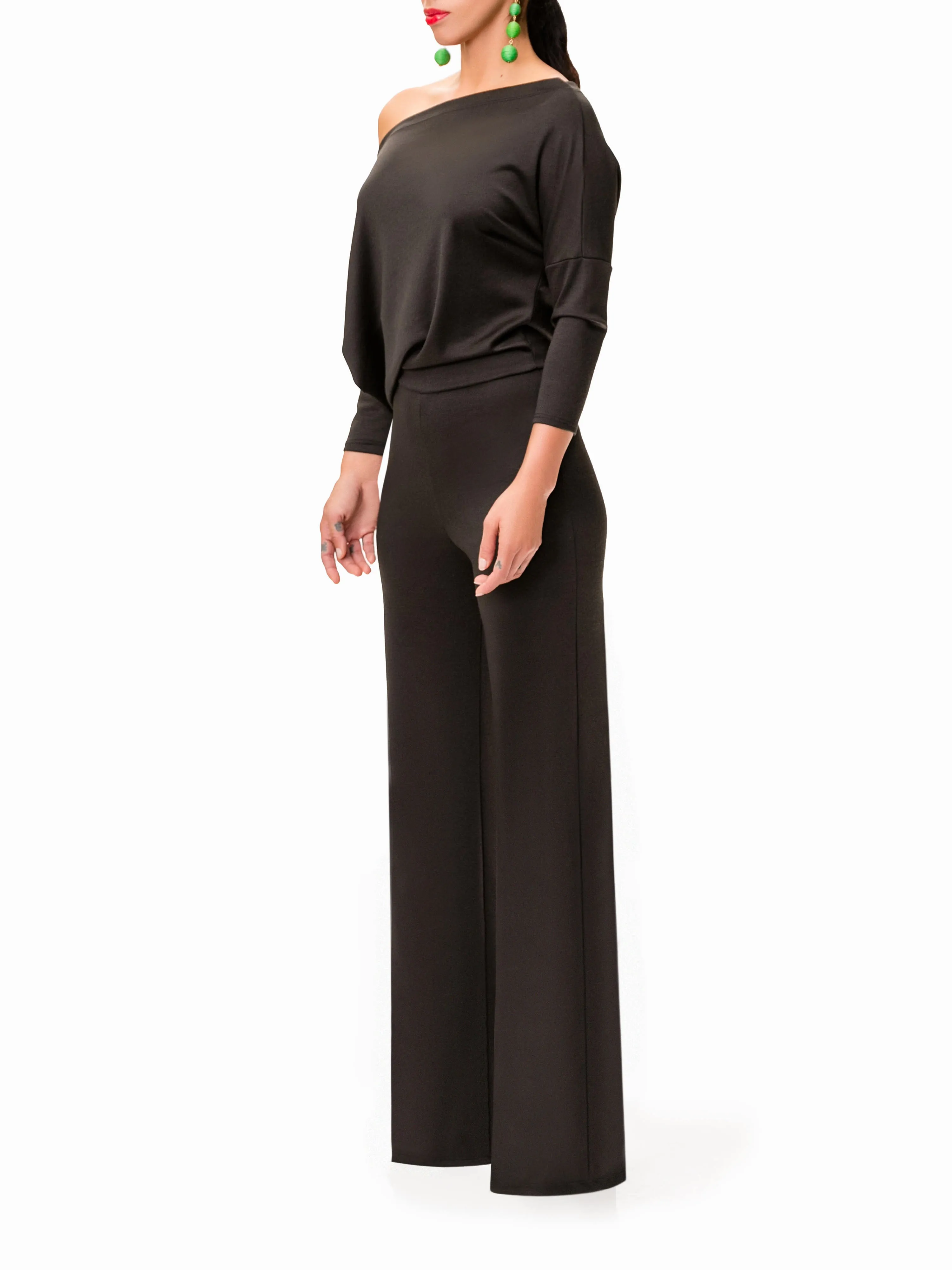 "Foxy" Off Shoulder Black Jumpsuit