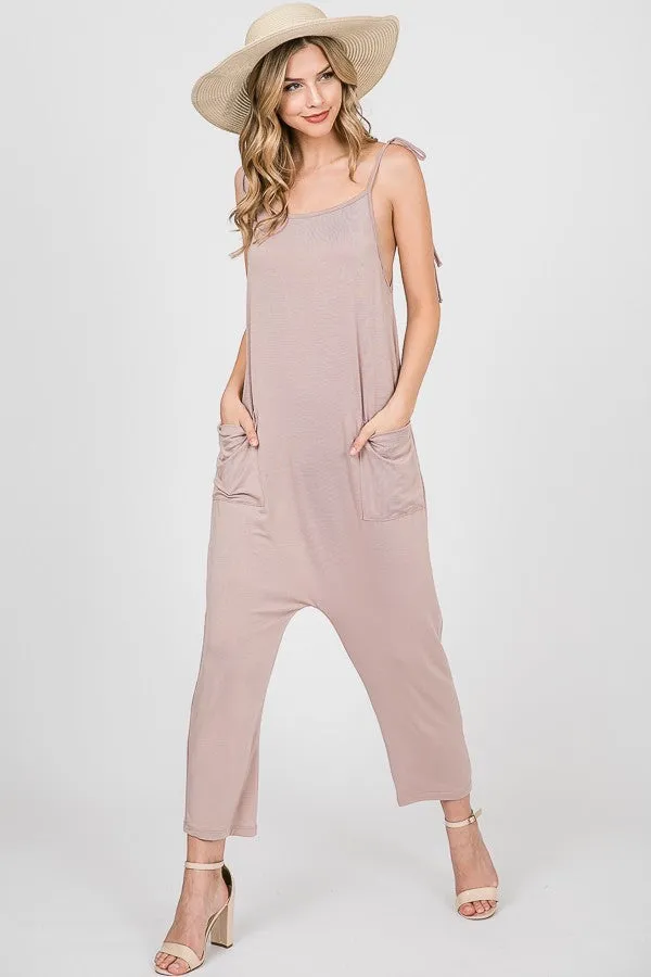 Relaxed Fit Jumpsuit With Tie Shoulder Straps