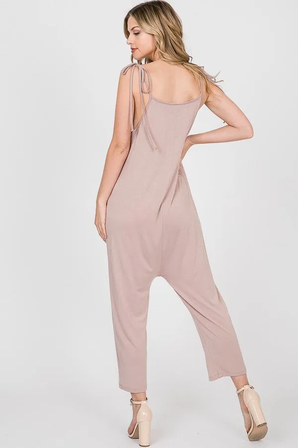 Relaxed Fit Jumpsuit With Tie Shoulder Straps