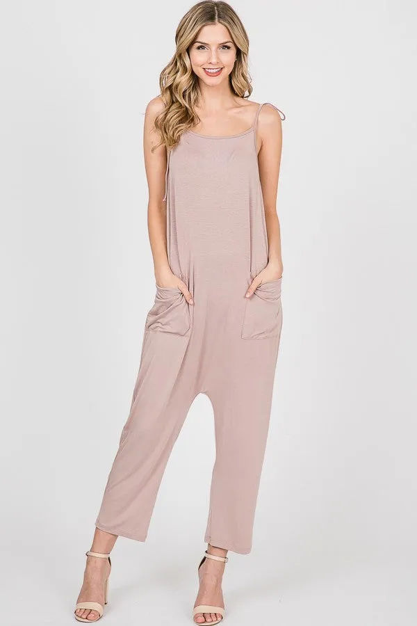 Relaxed Fit Jumpsuit With Tie Shoulder Straps