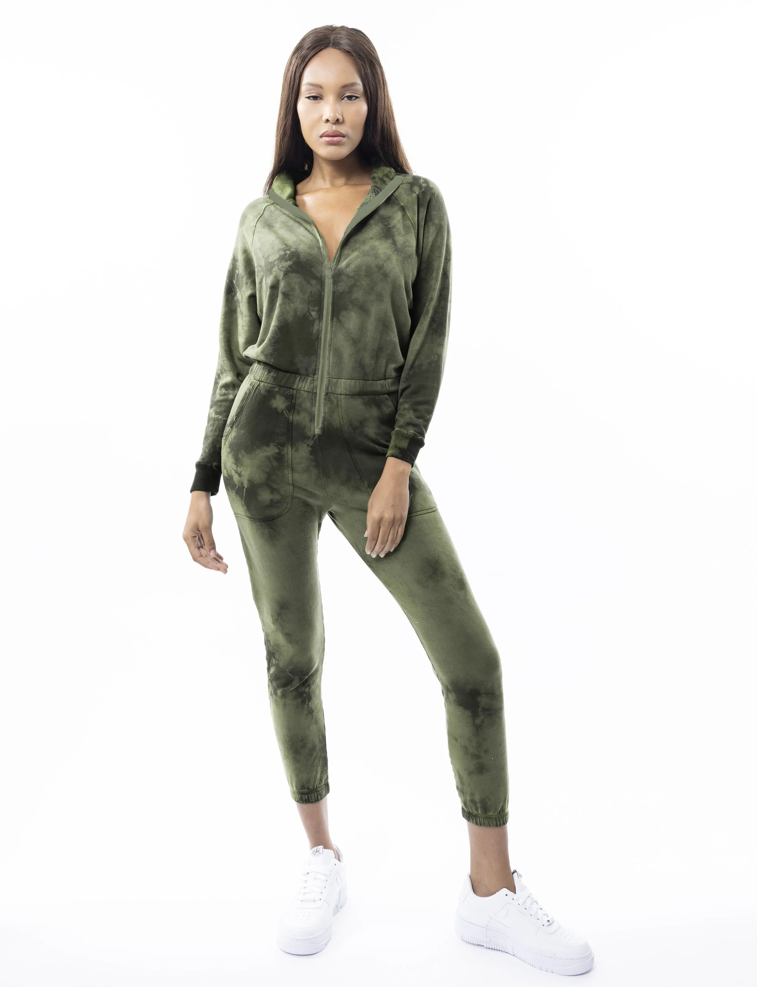 Restore Soft Terry Jumpsuit - Hunter Green Tie Dye