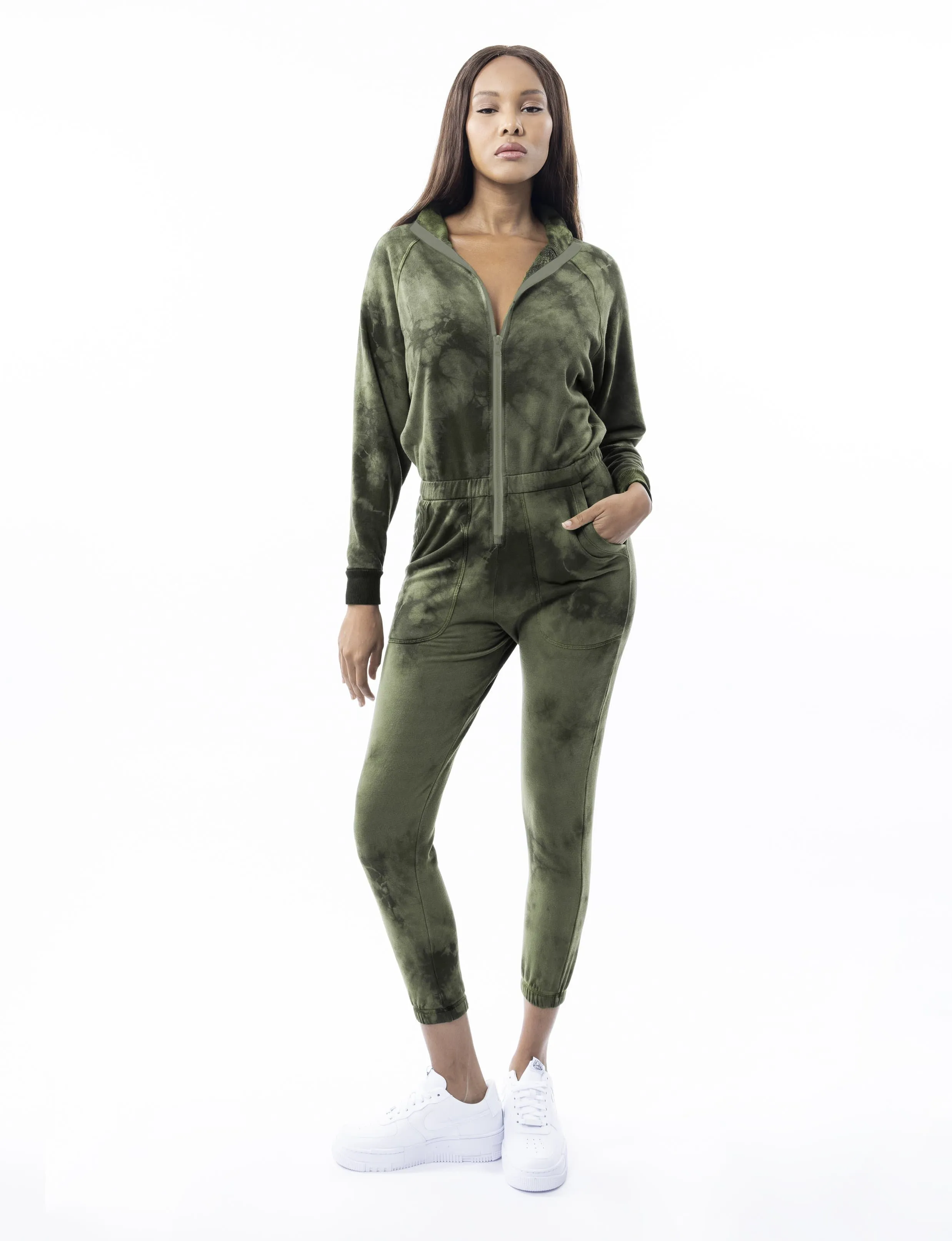 Restore Soft Terry Jumpsuit - Hunter Green Tie Dye