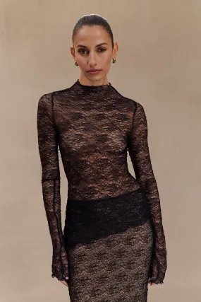 Riley Sheer Lace Long Sleeve Top - Black