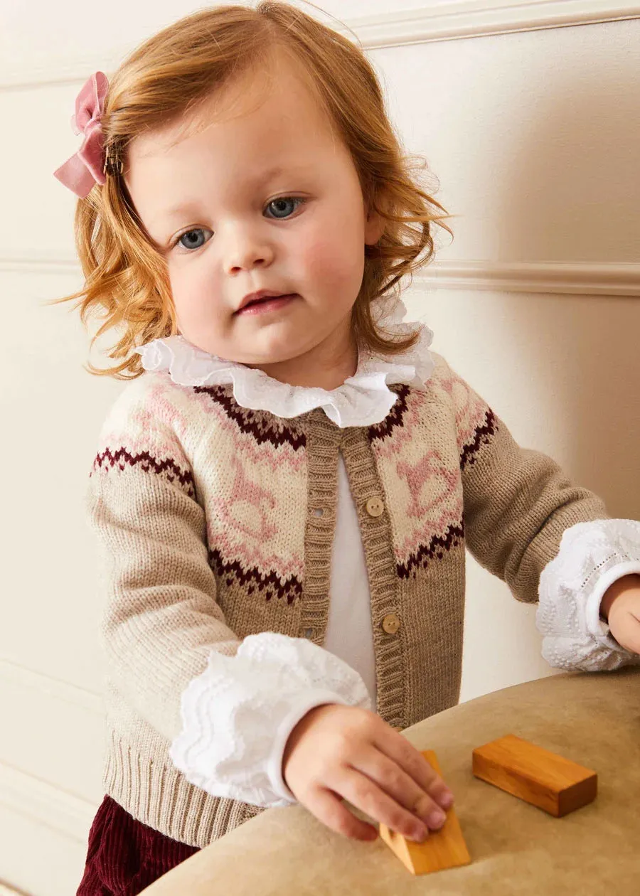 Rocking Horse Intarsia Cardigan in Beige (6mths-3yrs)