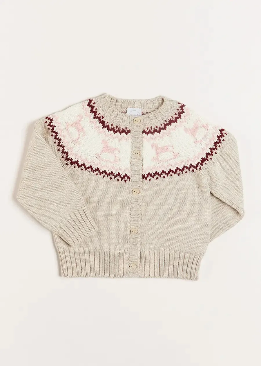 Rocking Horse Intarsia Cardigan in Beige (6mths-3yrs)