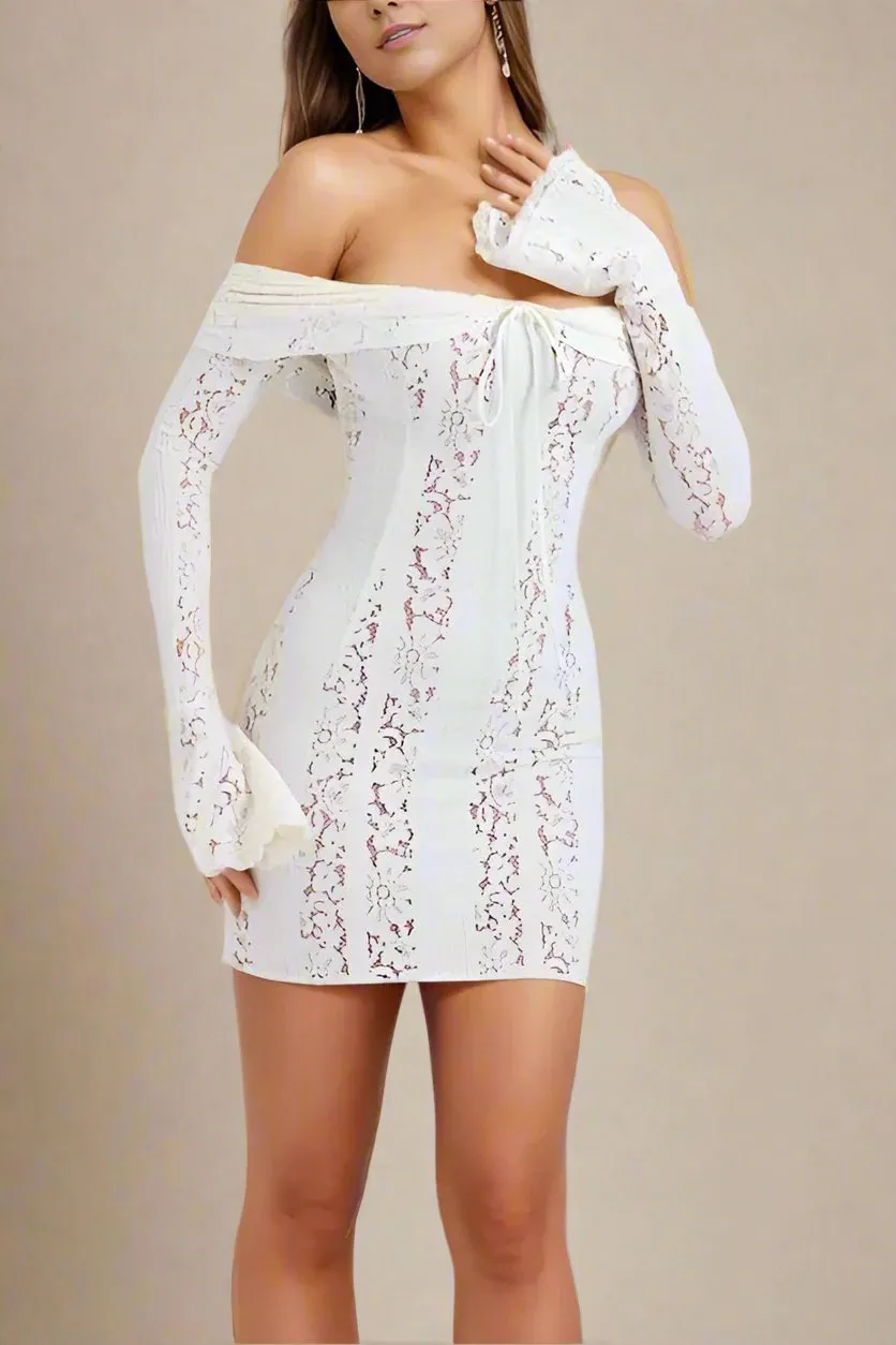 Rose Long Sleeve Bodycon Mini Dress - Pearl White