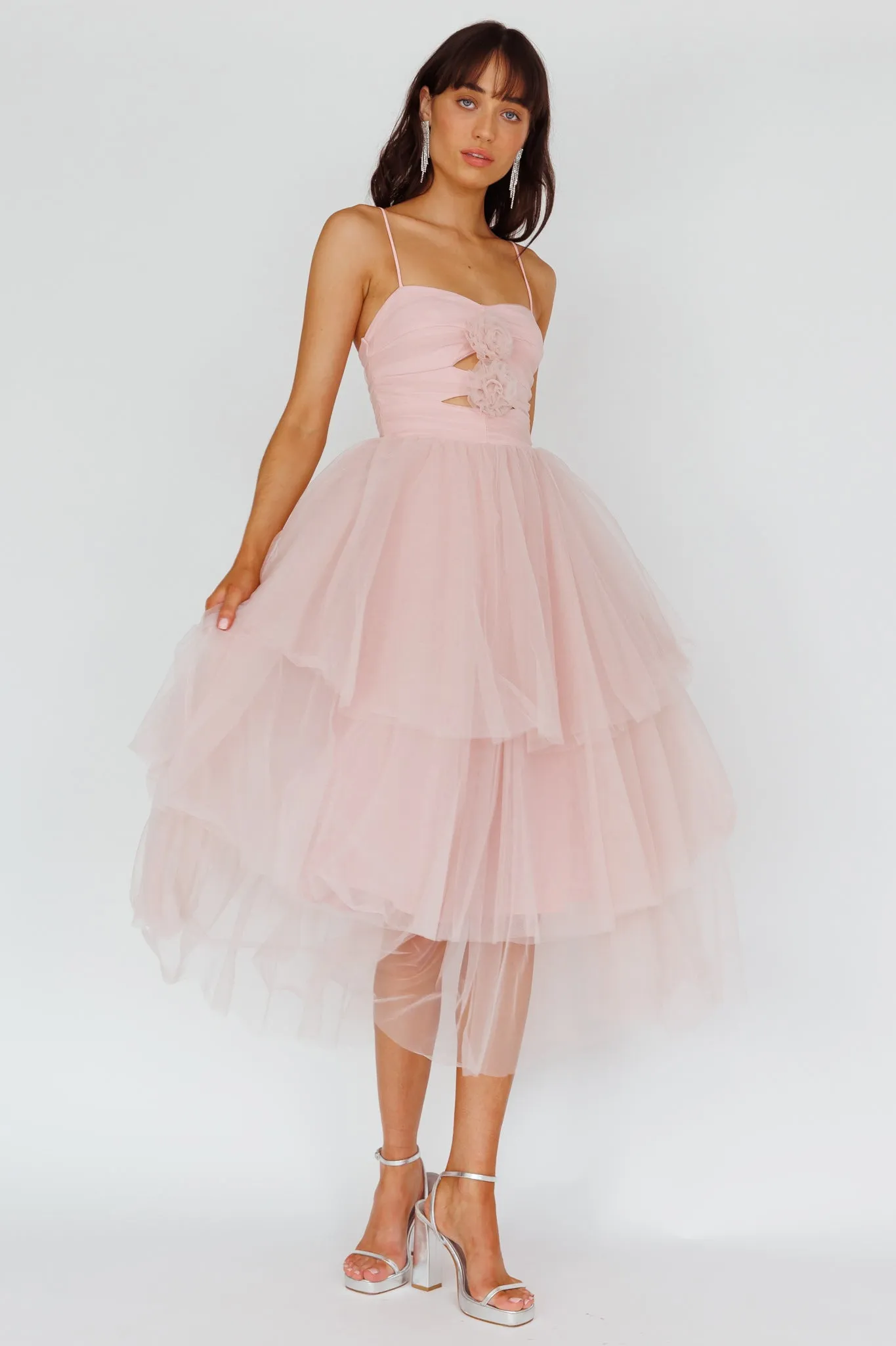 Seraphina Rose Bodice Tulle Midi Dress Blush