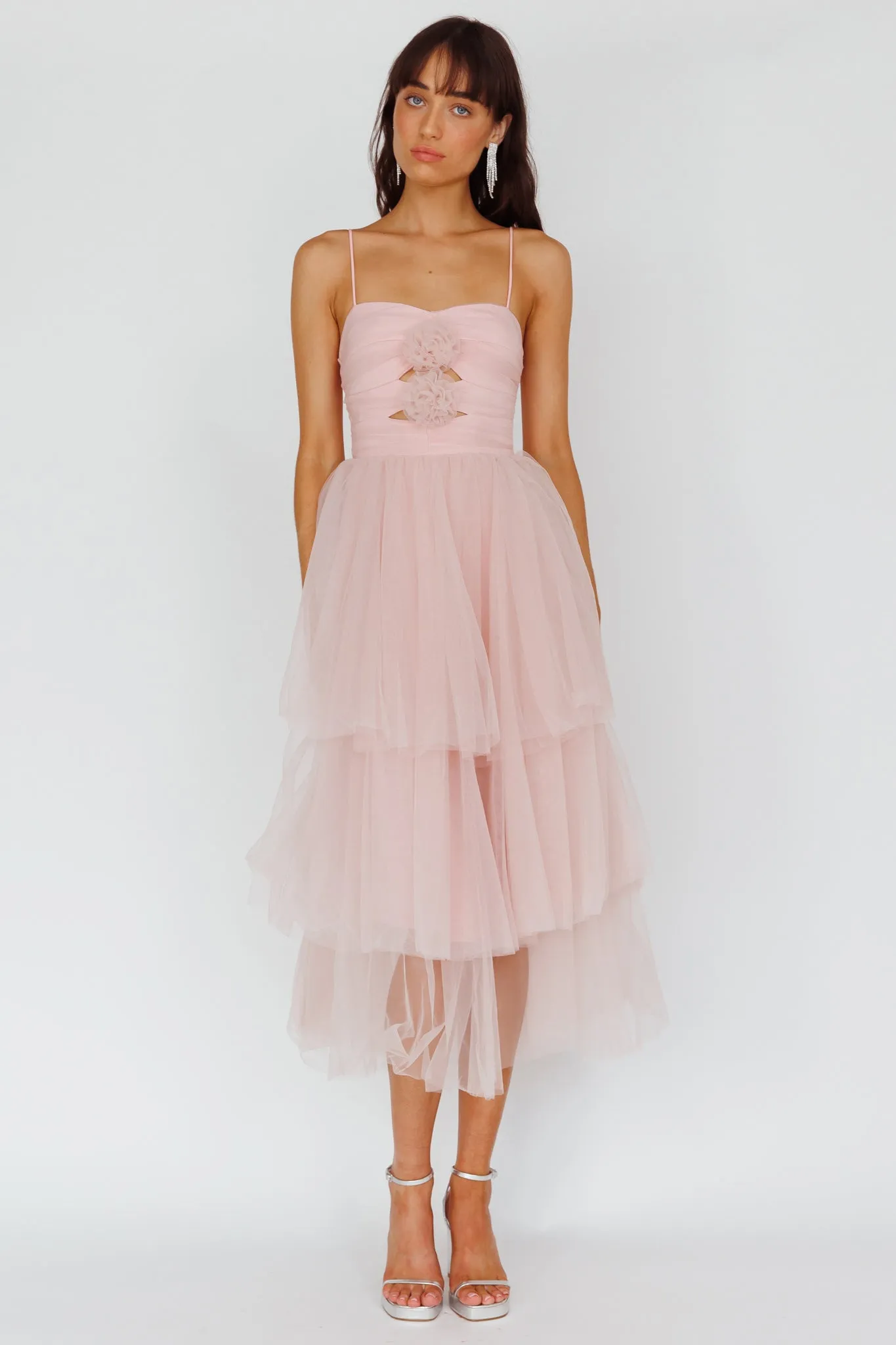 Seraphina Rose Bodice Tulle Midi Dress Blush