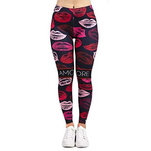 Sexy Lips Seamless Workout Leggings - Women’s 3D Printed Red Yoga Leggings, Tummy Control Running Pants