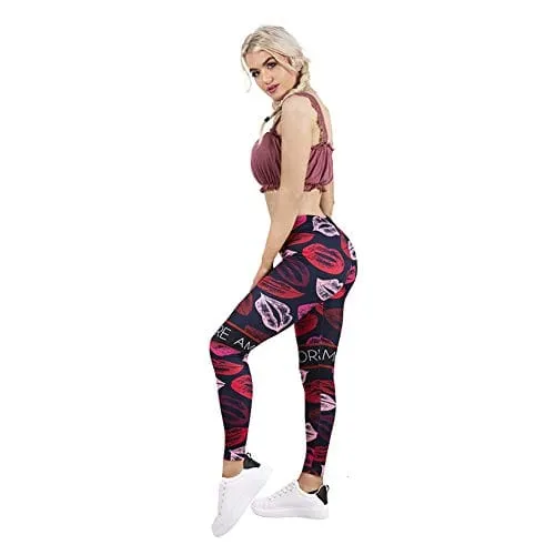 Sexy Lips Seamless Workout Leggings - Women’s 3D Printed Red Yoga Leggings, Tummy Control Running Pants