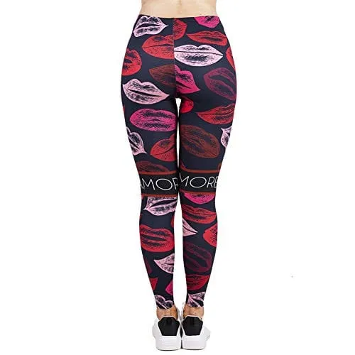 Sexy Lips Seamless Workout Leggings - Women’s 3D Printed Red Yoga Leggings, Tummy Control Running Pants