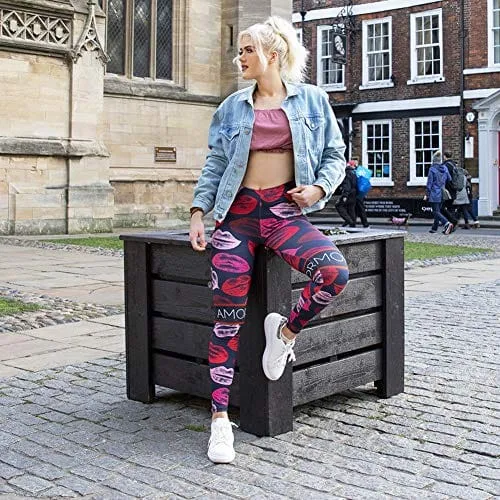 Sexy Lips Seamless Workout Leggings - Women’s 3D Printed Red Yoga Leggings, Tummy Control Running Pants