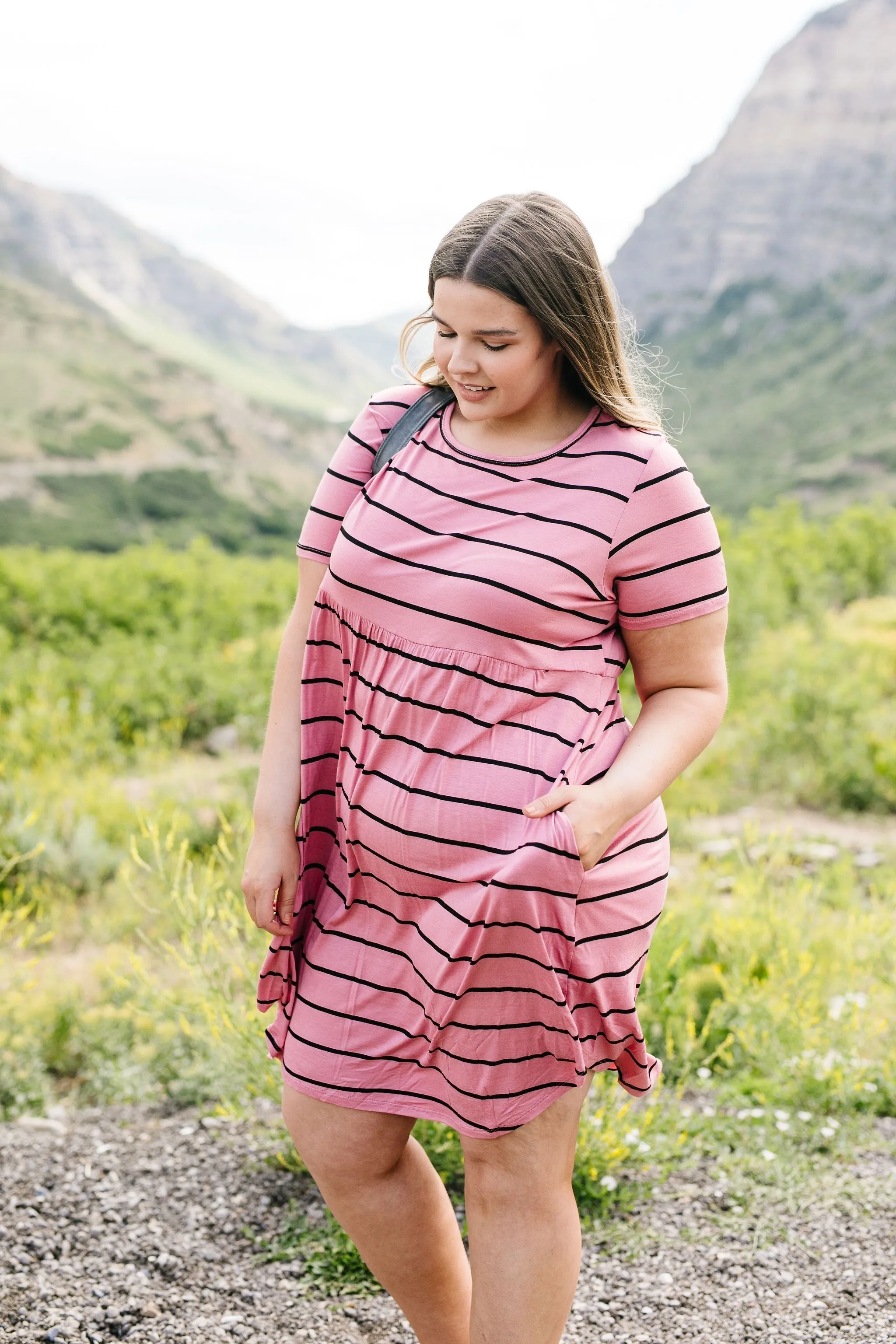 Stripey Babydoll Dress In Mauve