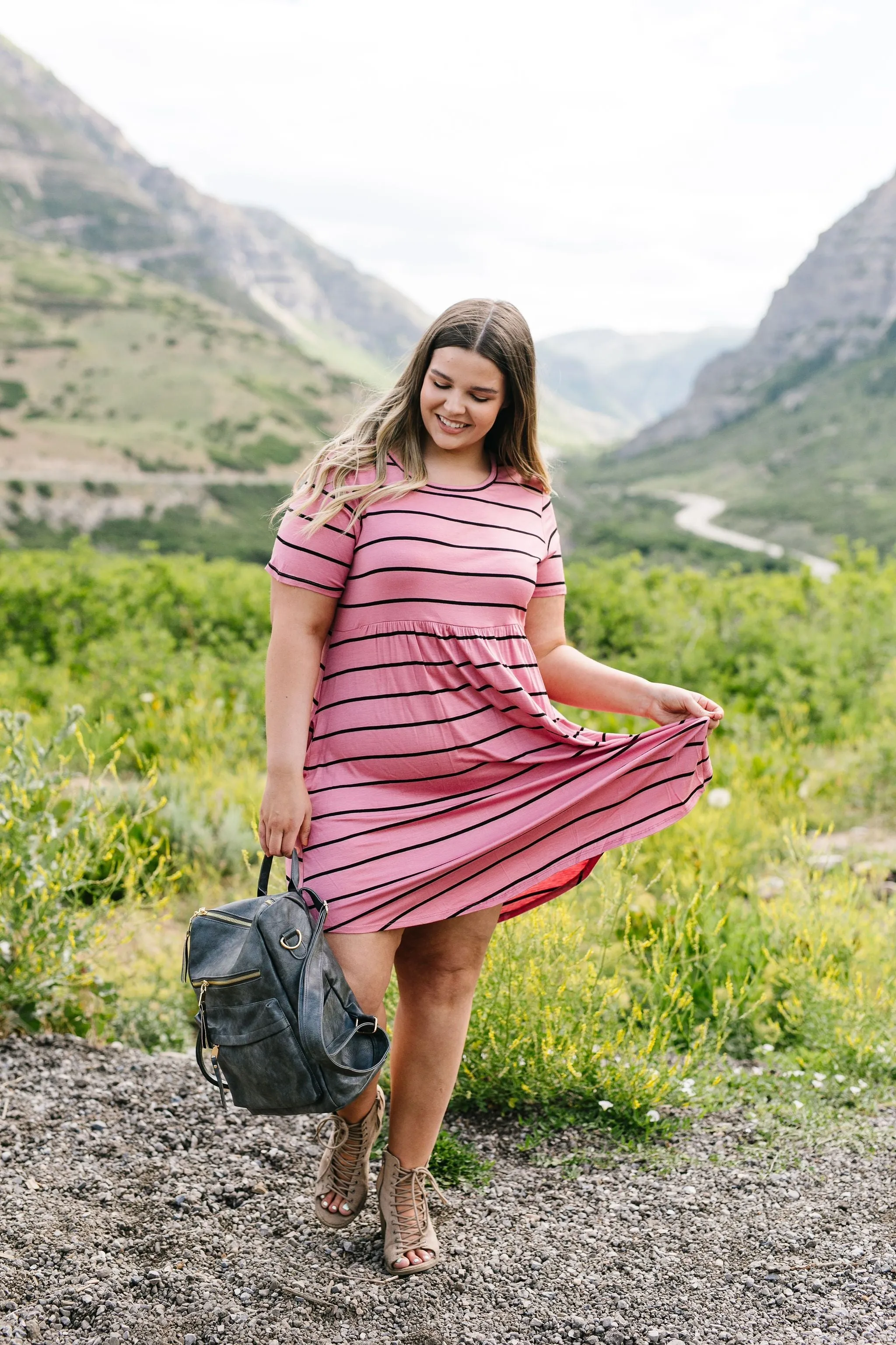 Stripey Babydoll Dress In Mauve