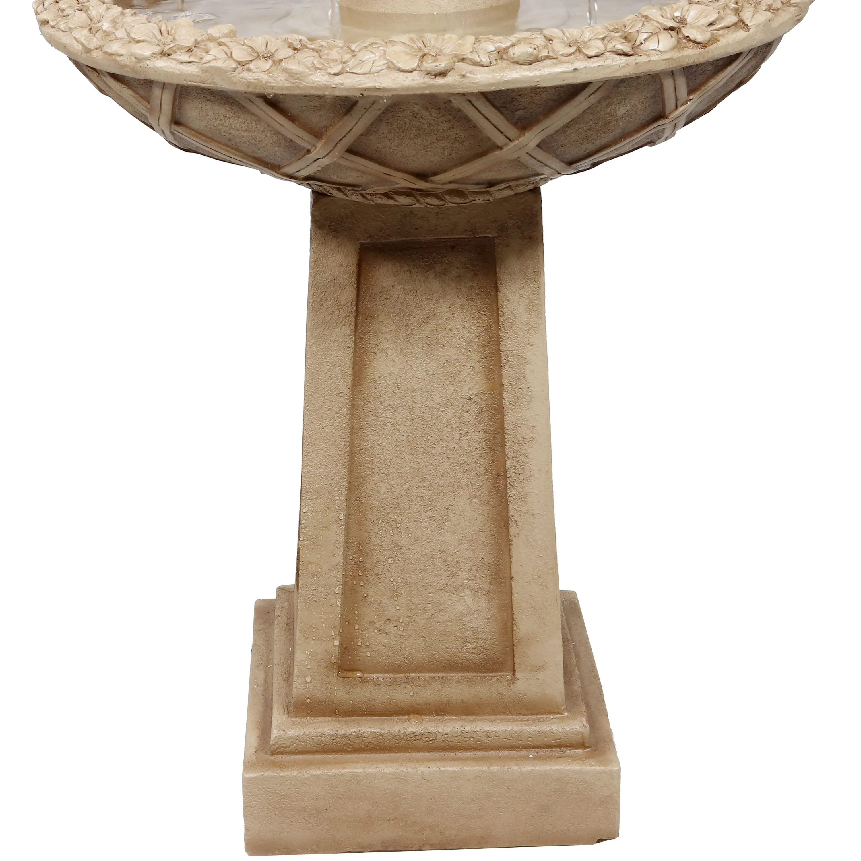 Sunnydaze Beveled Flower 2-Tier Birdbath Water Fountain - 28"