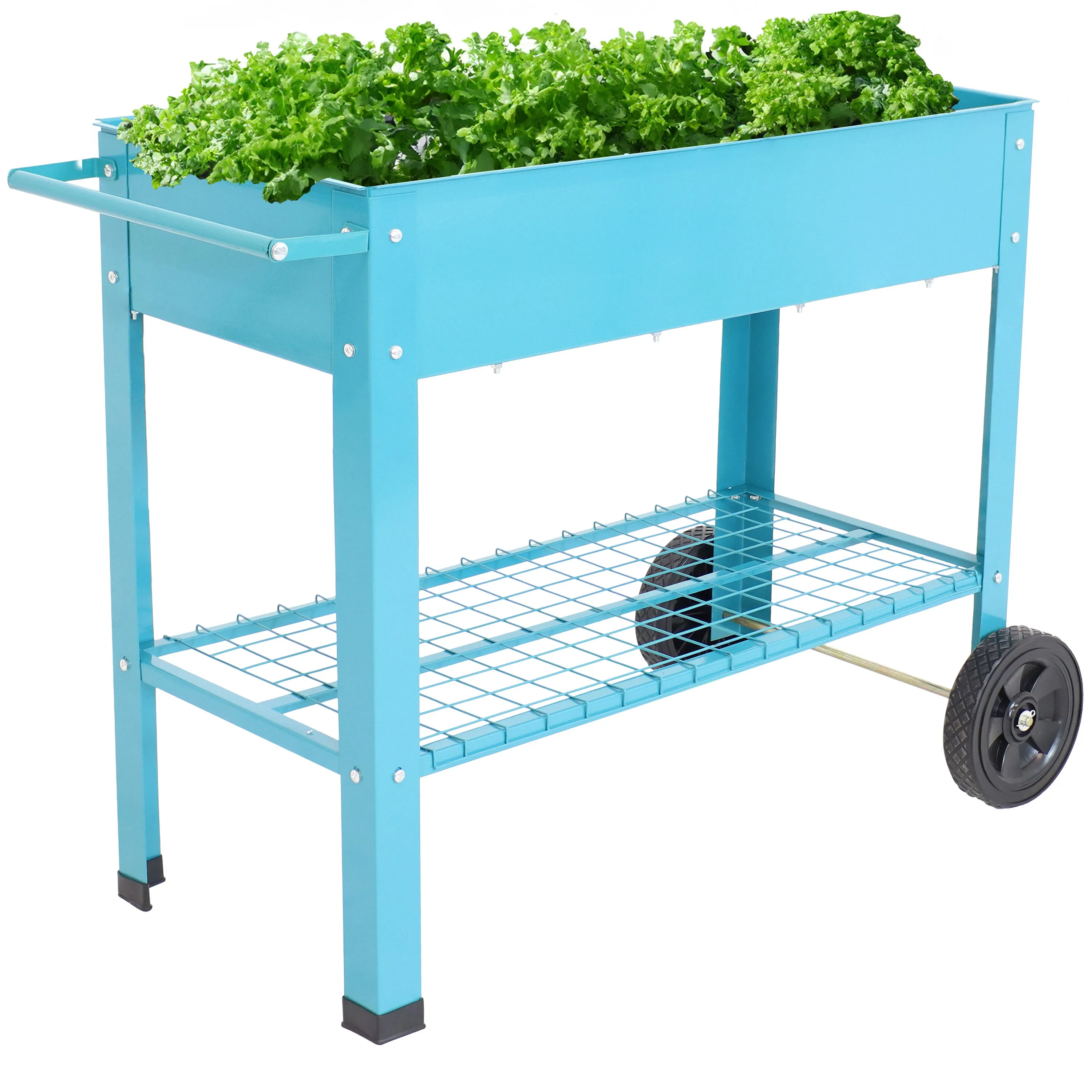 Sunnydaze Galvanized Steel Mobile Raised Garden Bed Cart