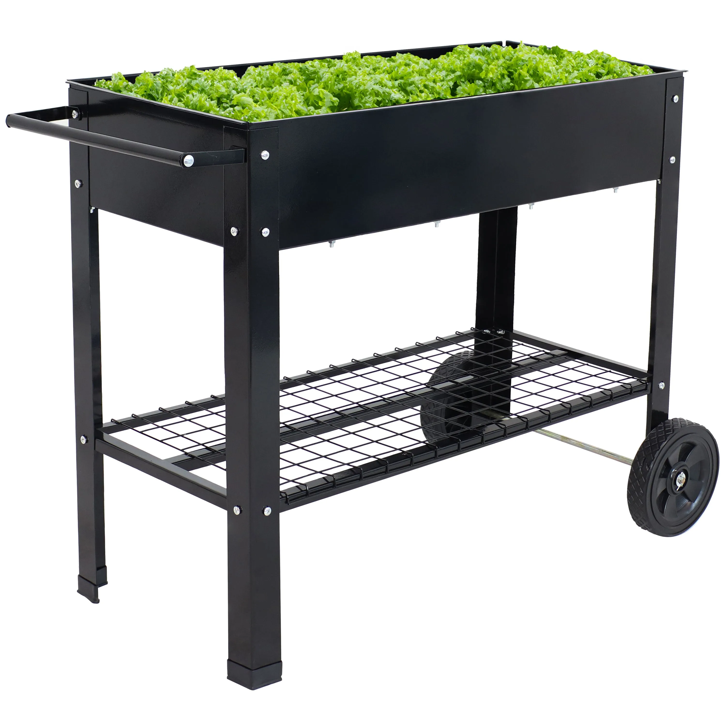 Sunnydaze Galvanized Steel Mobile Raised Garden Bed Cart