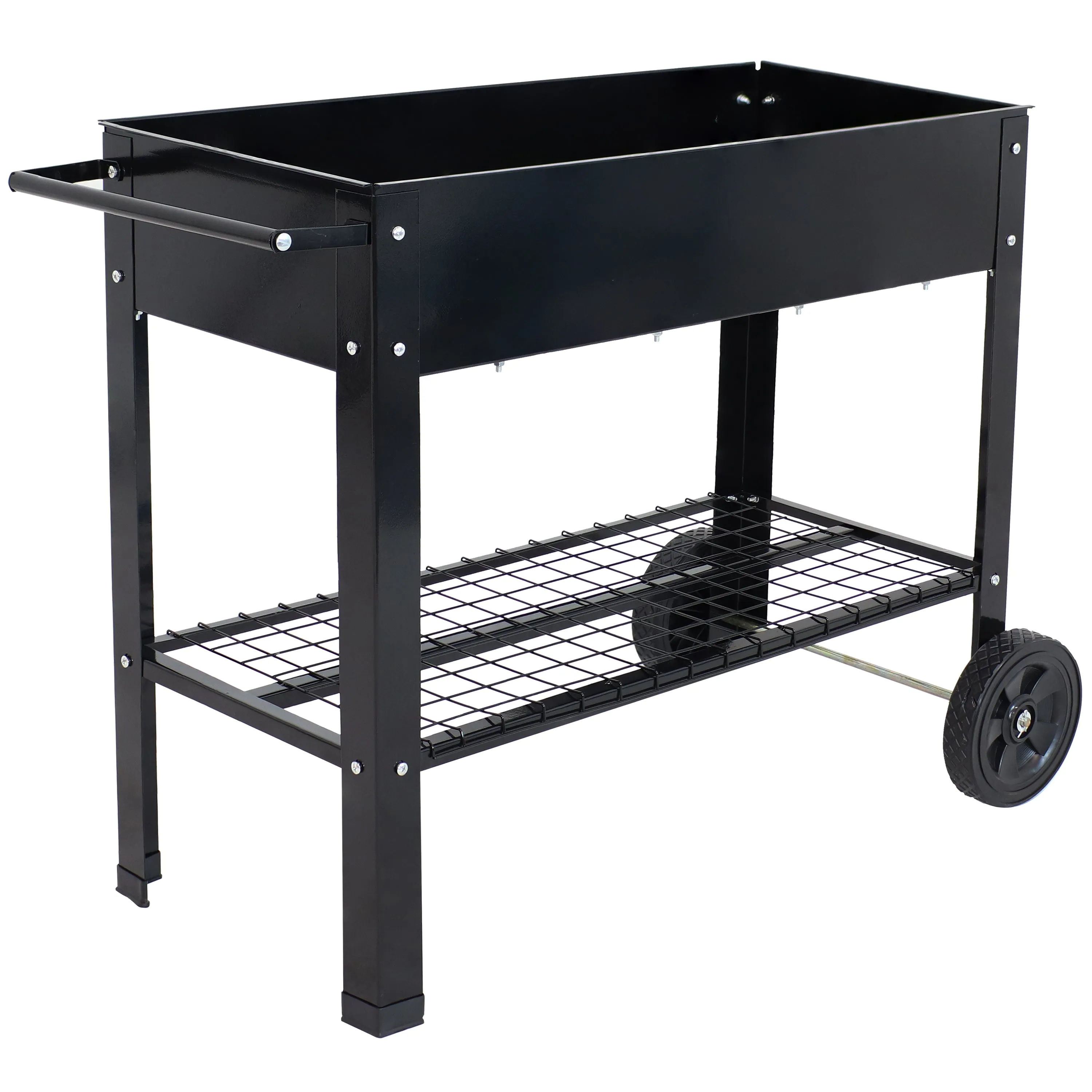 Sunnydaze Galvanized Steel Mobile Raised Garden Bed Cart