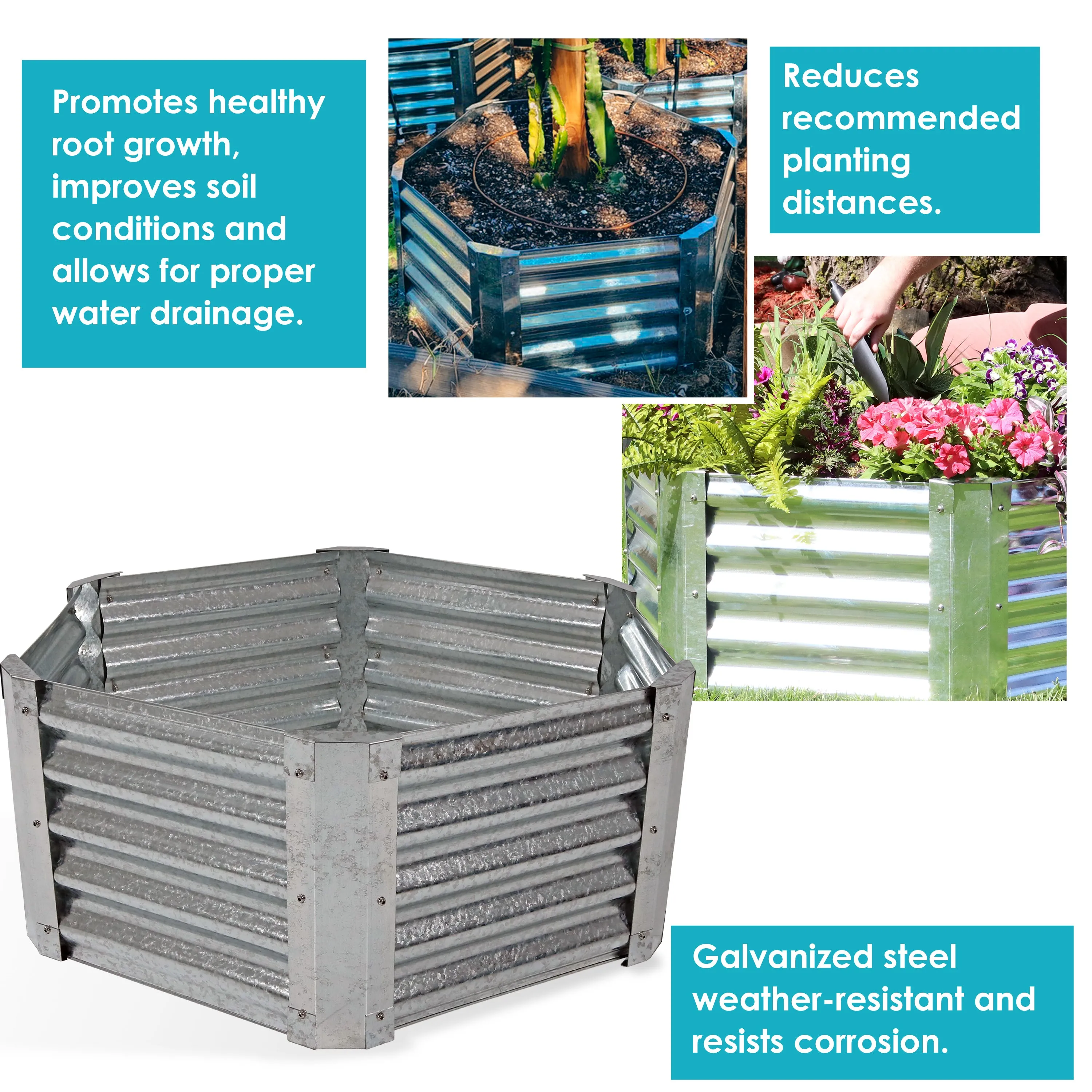 Sunnydaze Galvanized Steel Raised Garden Bed - Hexagon