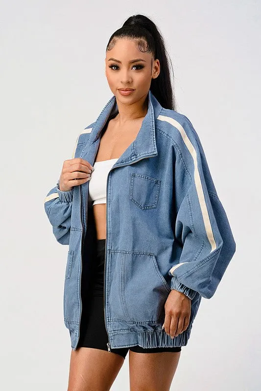 TEEK - Casual Loose Fit Denim Stripe Jacket